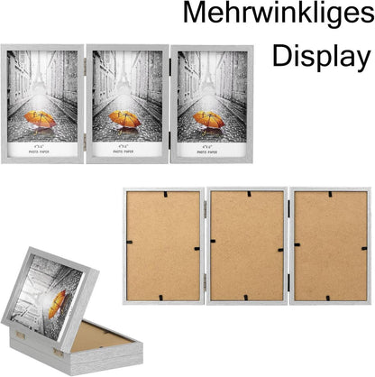 Bilderrahmen für 3 Fotos klappbar Glasfront vertikaler Ständer