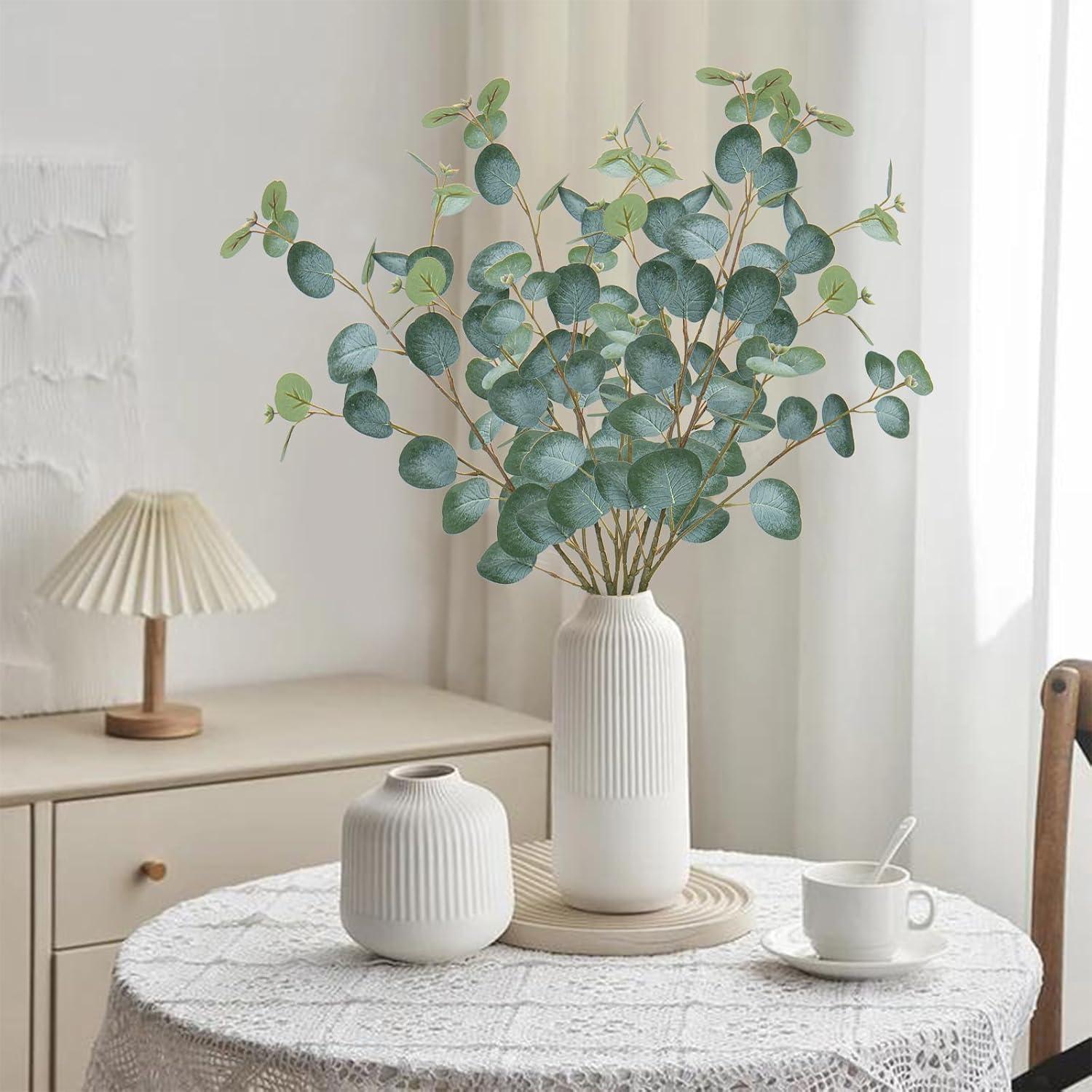 3er Set Künstliche Eukalyptus Zweige 81CM Dekozweige Kunstpflanze Frosted Grüne Blätter