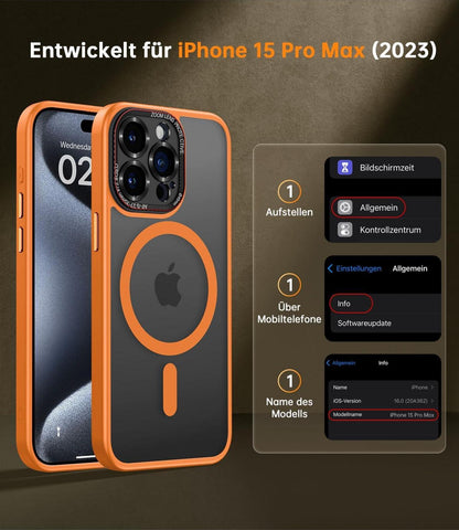 iPhone 15 Pro Max Hülle mit MagSafe & integriertem Kameraschutz Orange JUESHITUO