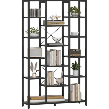 Standregal 6 Ebenen – Verstellbar, Schwarz & Holzoptik