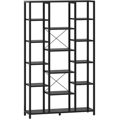 Standregal 6 Ebenen – Verstellbar, Schwarz & Holzoptik