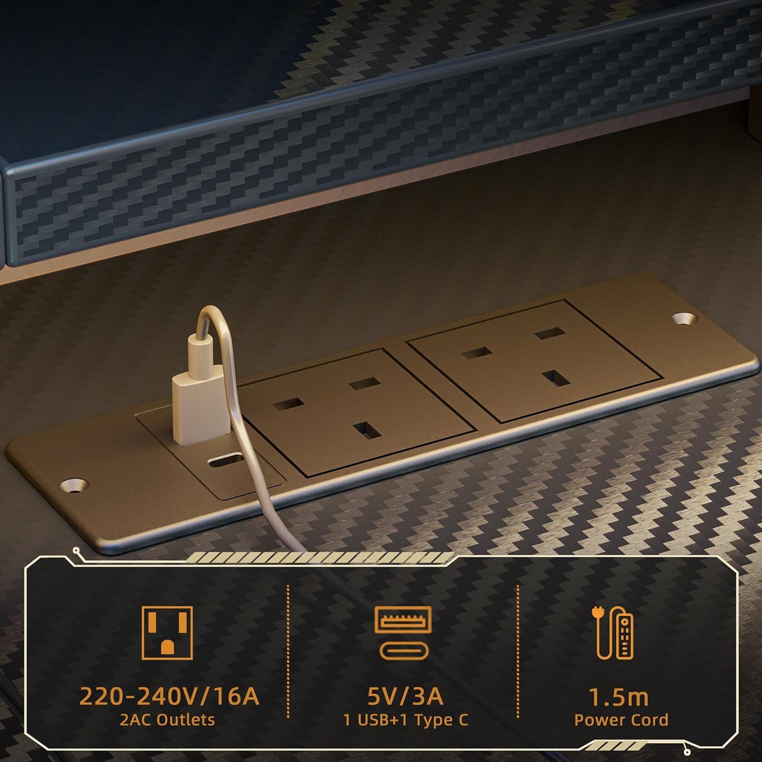 LED Eckschreibtisch mit Steckdosenleiste 120x70 cm Ablagefächer PC Tisch