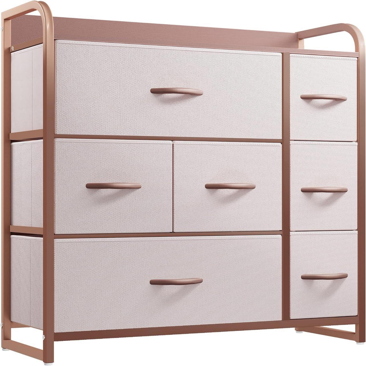 YITAHOME Aufbewahrungskommode mit 7 Schubladen aus Stoff, Rosa