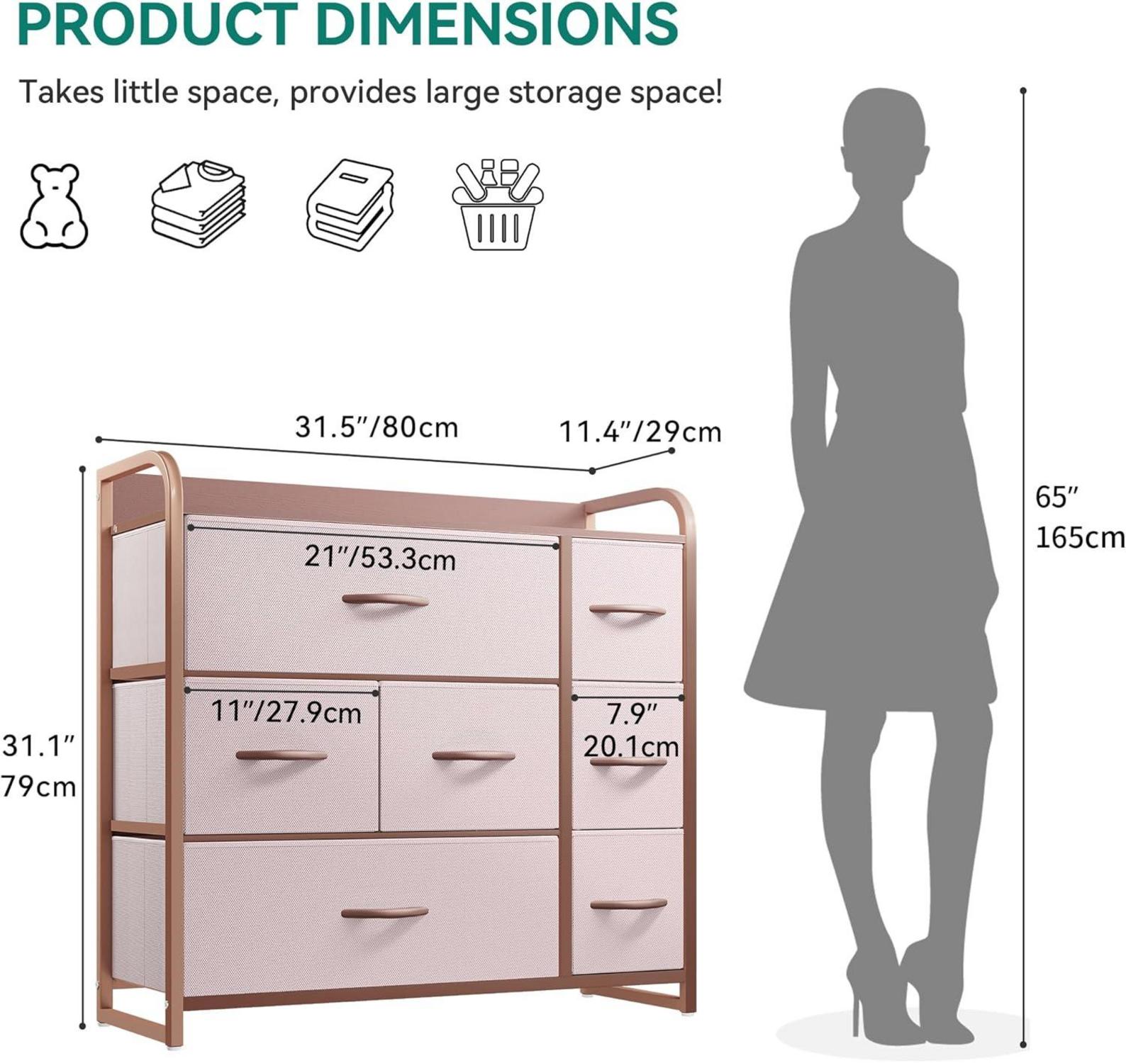 YITAHOME Aufbewahrungskommode mit 7 Schubladen aus Stoff, Rosa