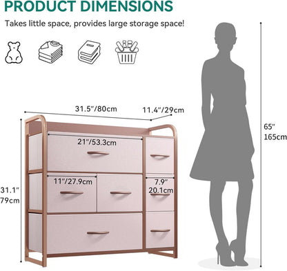 YITAHOME Aufbewahrungskommode mit 7 Schubladen aus Stoff, Rosa