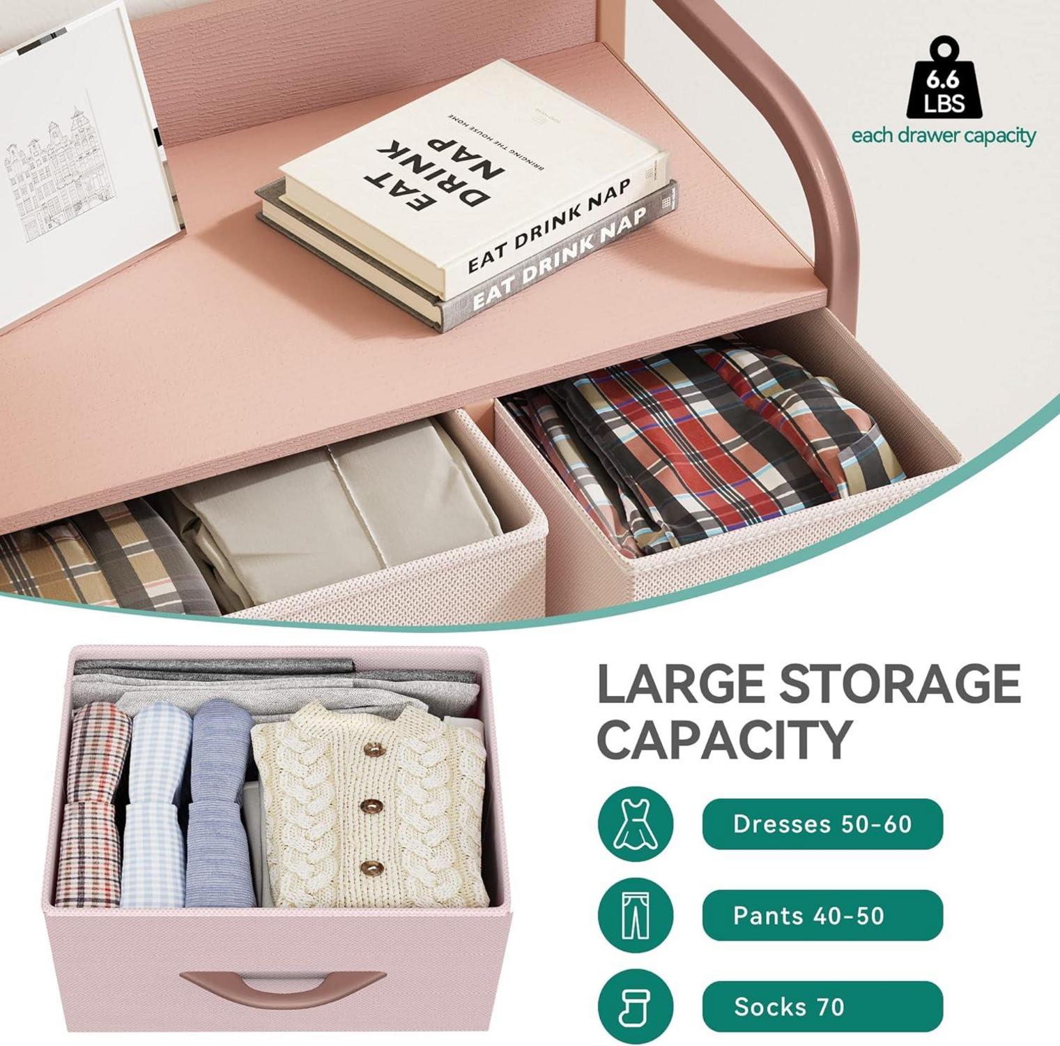 YITAHOME Aufbewahrungsschrank mit 7 Schubladen Stoff Rosa