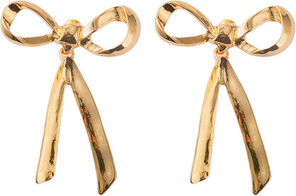 Goldene Lange Bogenohrringe für Damen - Festliche Schleifen Ohrringe