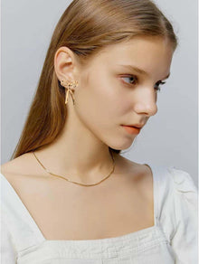 Gold Schleifen Ohrringe für Damen - Lange Dangle Ohrstecker