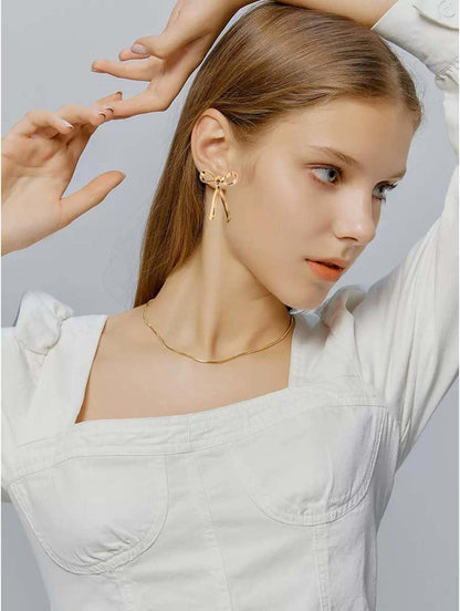 Goldene Lange Bogenohrringe für Damen - Festliche Schleifen Ohrringe