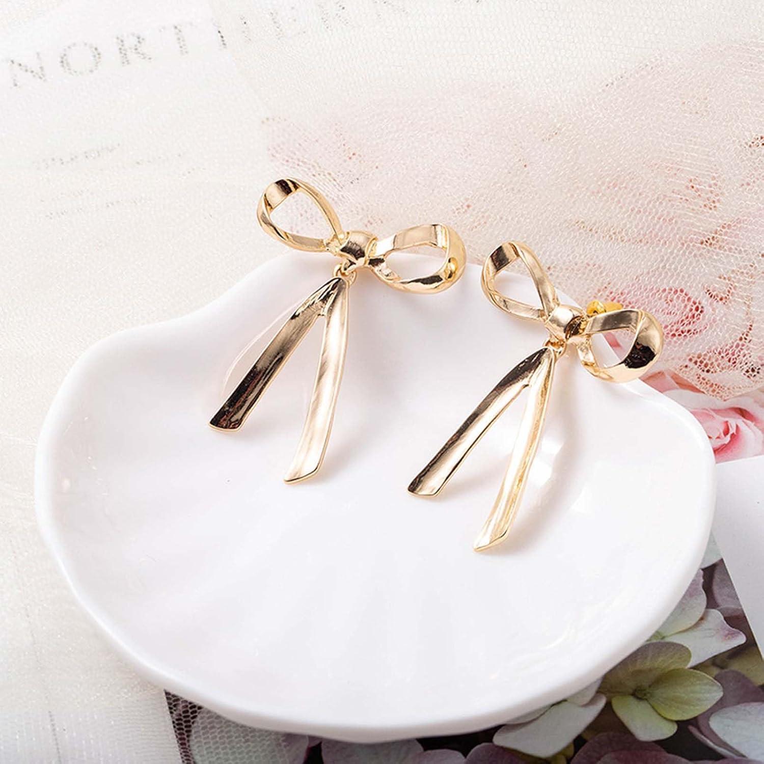 Bogen Ohrringe Damen Lange Dangle Gold Schleifen Ohrstecker Ribbon Stud Weihnachts-Party-Schmuck
