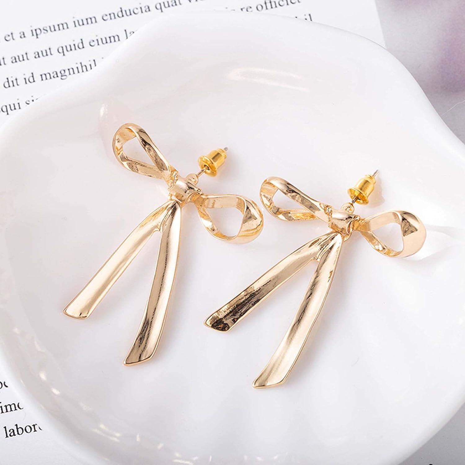 Goldene Bogen Schleifen Ohrringe Damen Mädchen Party Ohrstecker