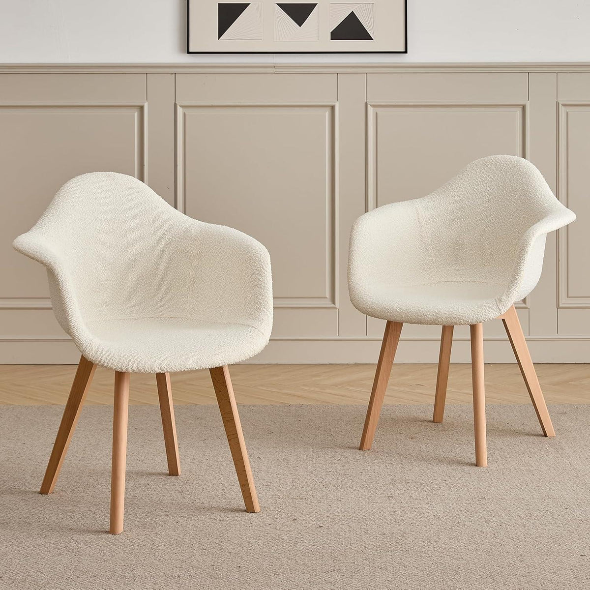 4er-Set Esszimmerstühle Beige, Vintage-Stil mit Armlehnen
