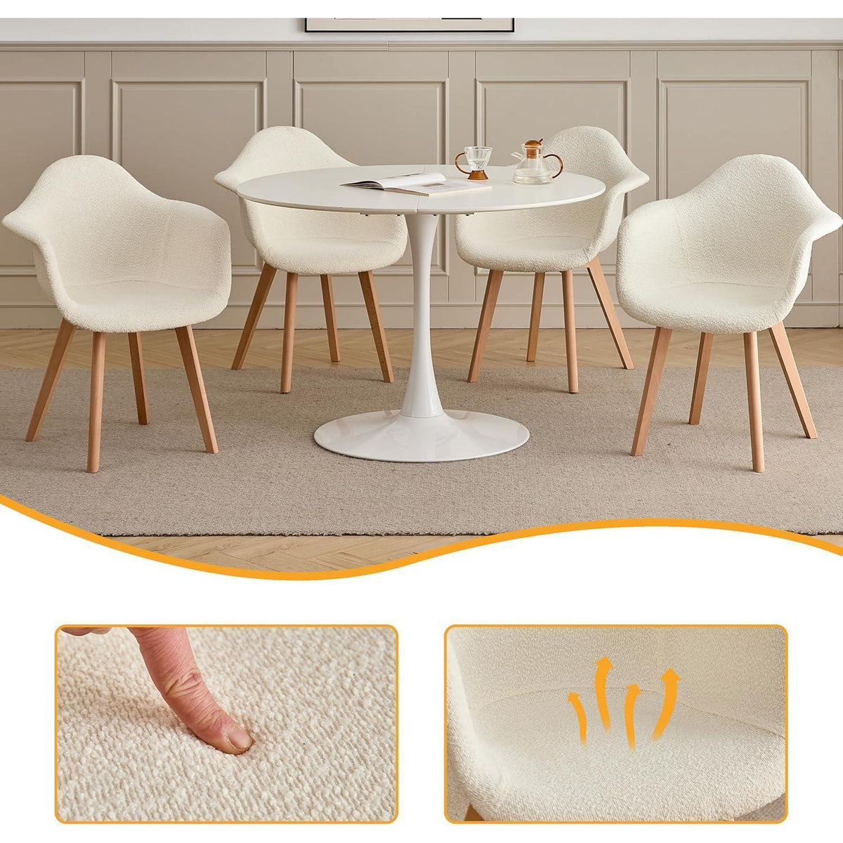 2 Esszimmerstühle im Vintage-Stil, Beige, Teddy-Samt
