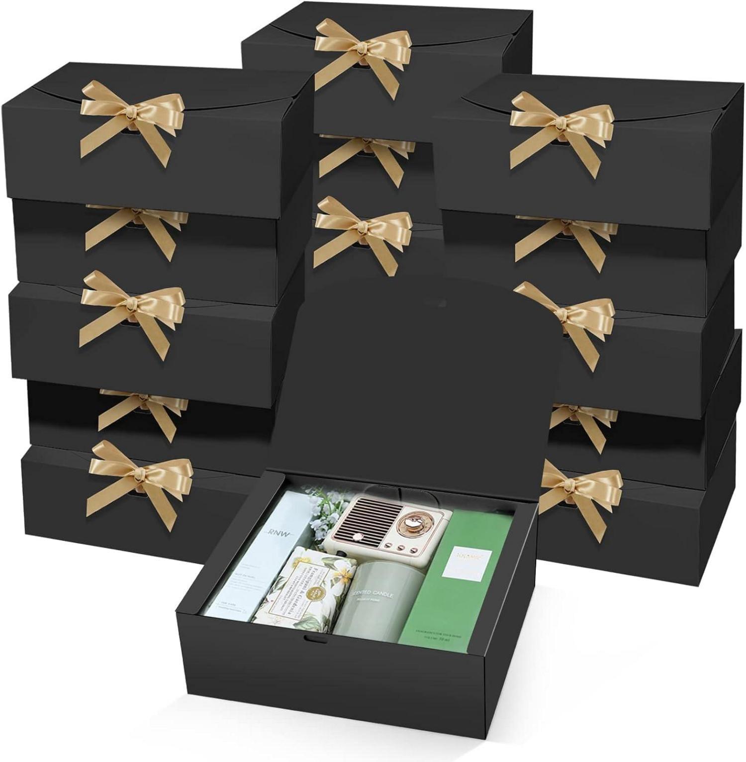 15 Stück Schwarz Geschenkboxen 25x20x10CM Kraftpapier mit Goldband
