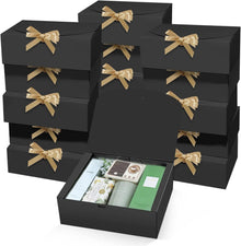 15 Stück Schwarz Geschenkboxen 25x20x10CM Kraftpapier mit Goldband