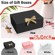 15er Pack Schwarze Geschenkboxen 25x20x10cm mit Goldband