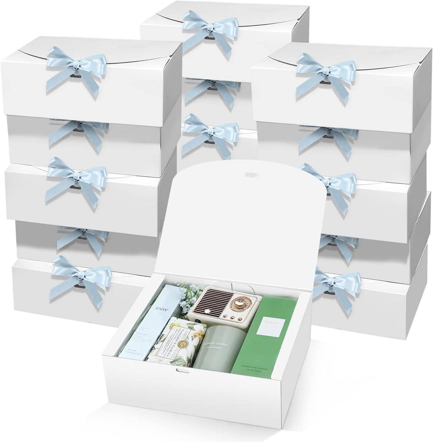 15 Stück Geschenkboxen mit Deckel, 25x20x10cm Weiß Kraftpapier