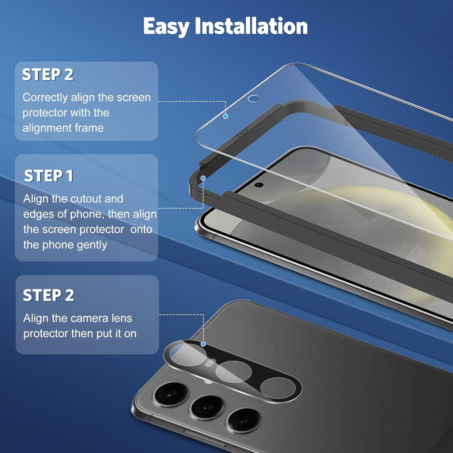 OMOTON Samsung Galaxy S24 Panzer Schutzglas 9H Härte 3+2 Stück