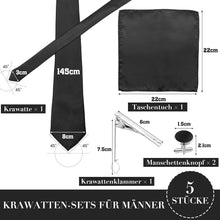 Herren Krawatten Set Schwarz Satin 8cm Hochzeit Party Anzug