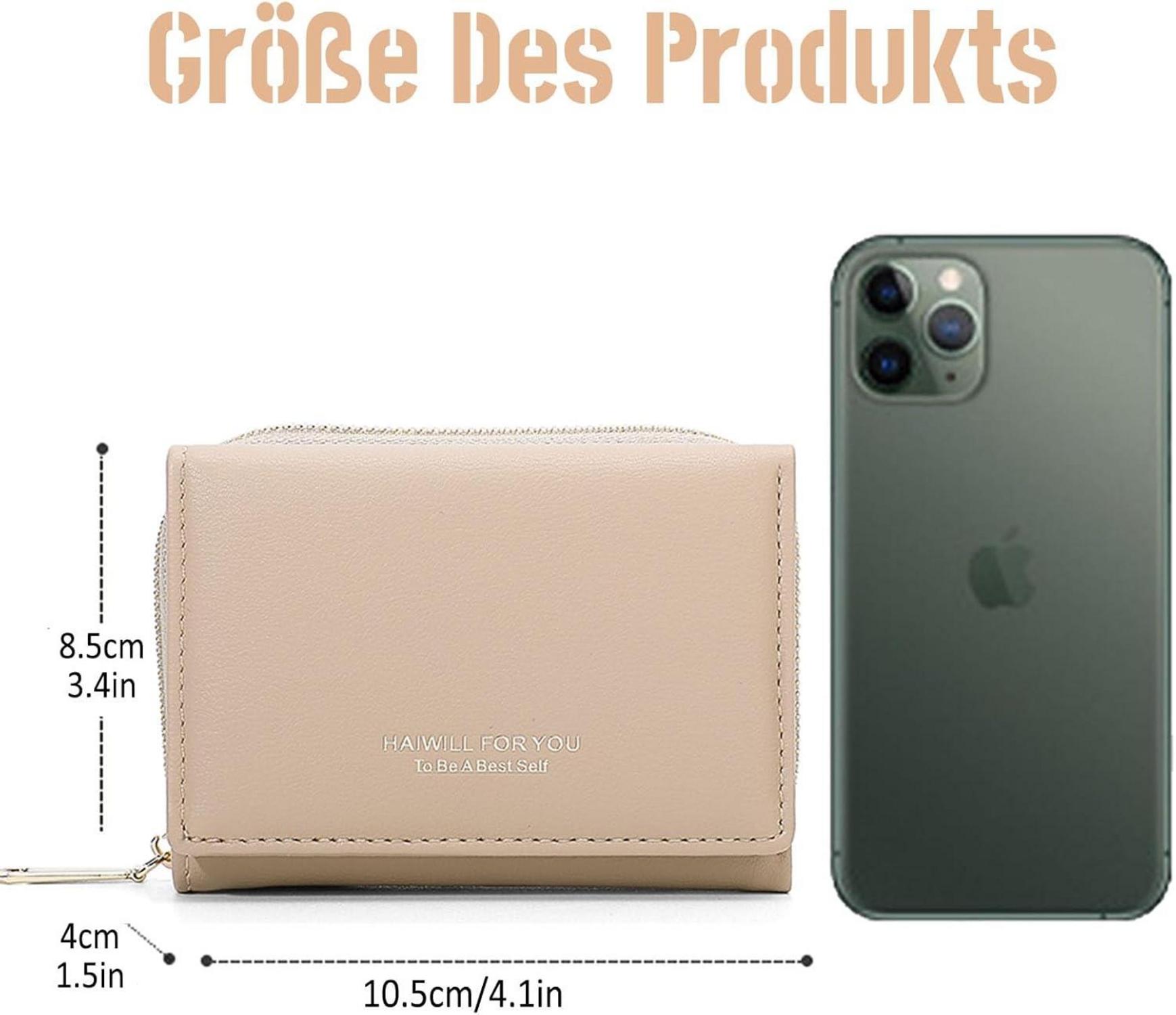 HAIWILL Damen Geldbeutel Klein PU Leder Münzfach 7 Kartenfächer Beige