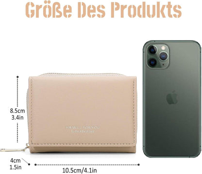 HAIWILL Damen Geldbeutel Klein PU Leder Münzfach 7 Kartenfächer Beige