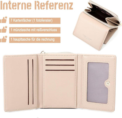 HAIWILL Damen Geldbörse Klein PU Leder Münzfach 7 Kartenfächer Beige