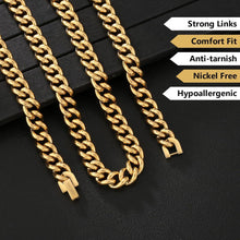 Herren Panzerkette 18K Gold Cuban Link Edelstahl 9mm 50.8cm