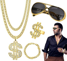 Zuhälter Kostüm Goldene Dollar Kette Set Hip Hop Rapper Accessoires