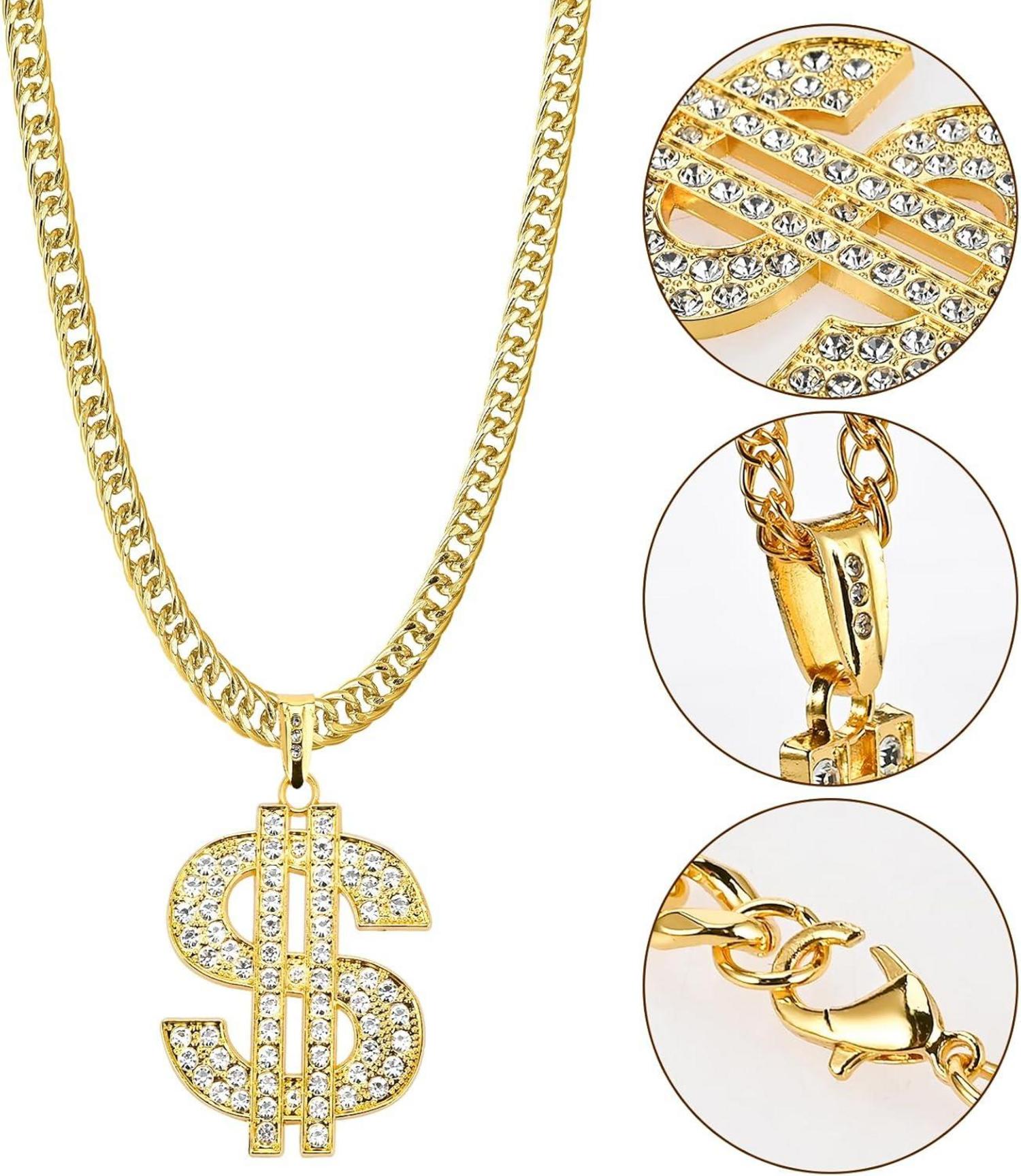 Zuhälter Kostüm Goldene Dollar Kette Set Hip Hop Rapper Accessoires