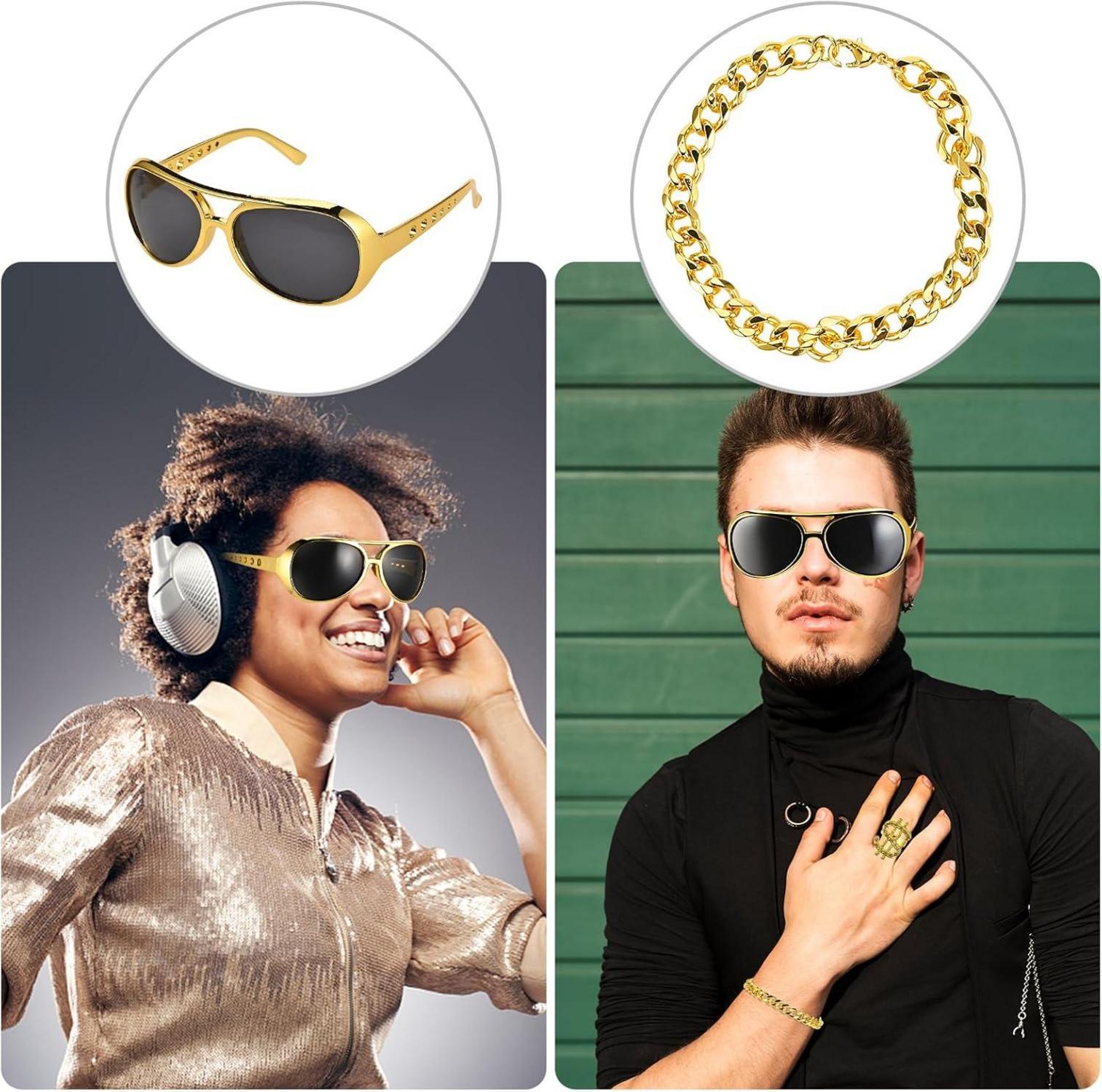 Goldene Dollar Kette Set Hip Hop Rapper Kostüm Accessoires