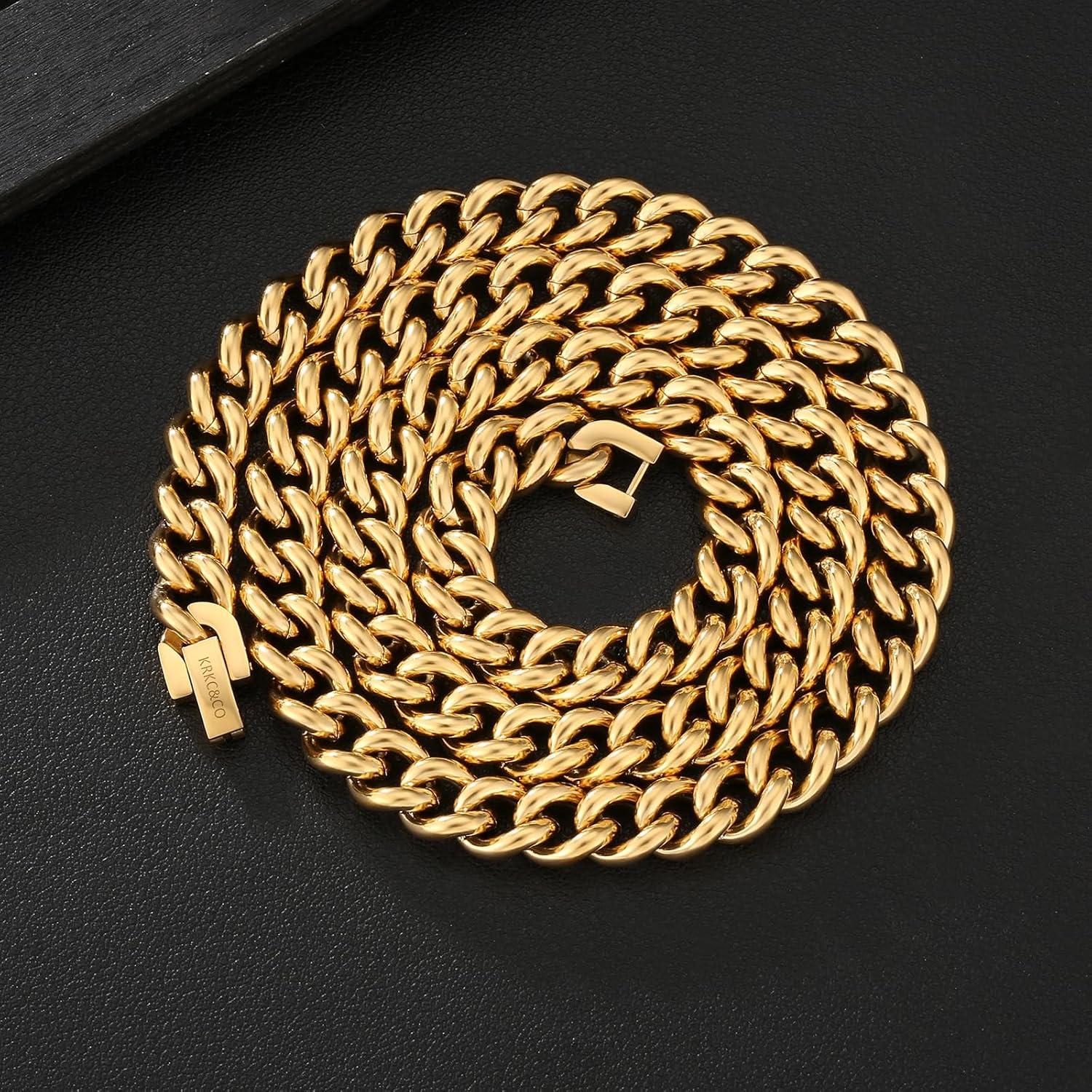 KRKC&CO Herren Panzerkette 9mm Cuban Link 18K Gold Vergoldet 45.7cm Golden