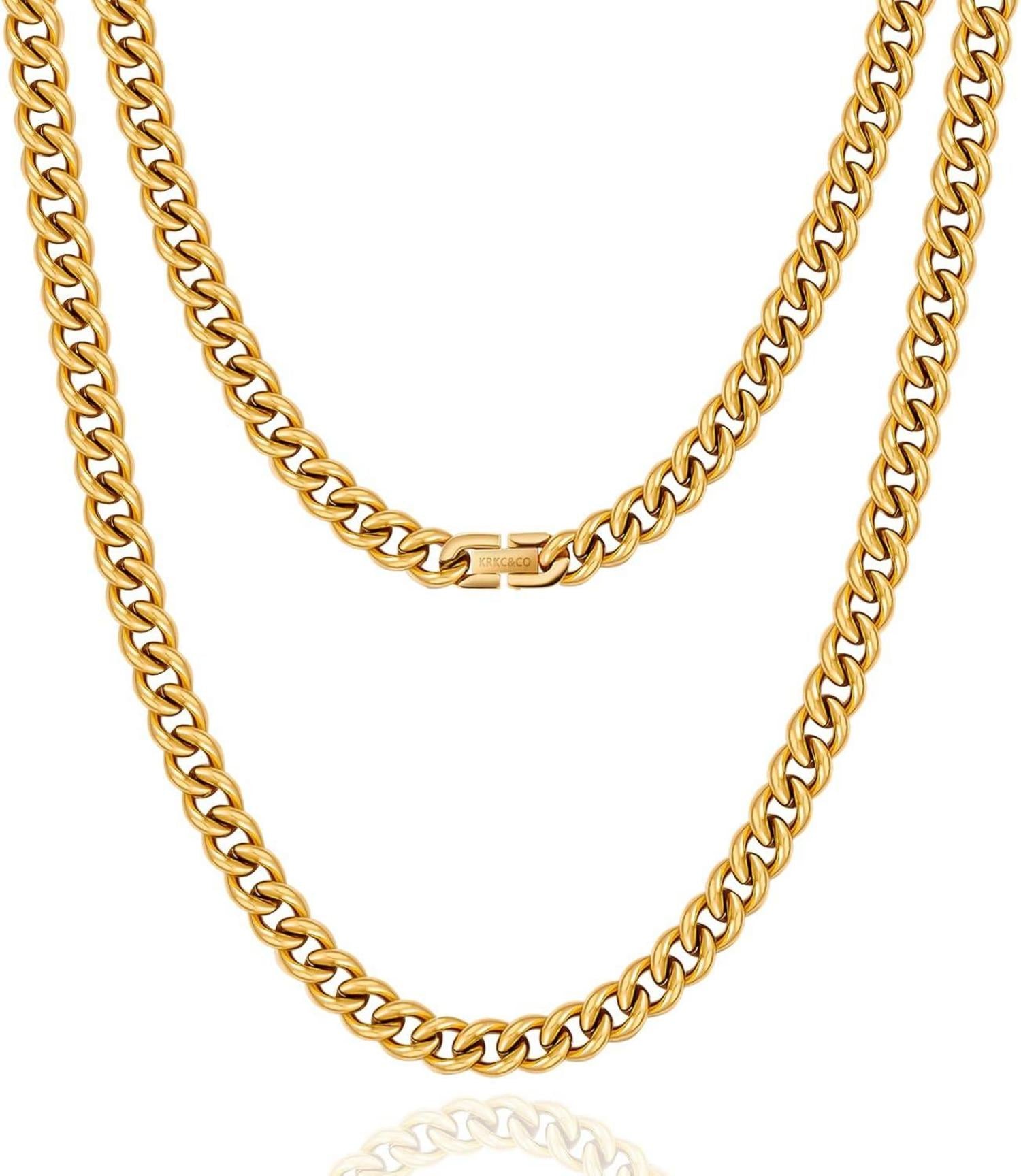 Cuban Link Herrenkette 7mm Edelstahl 18K Gold vergoldet