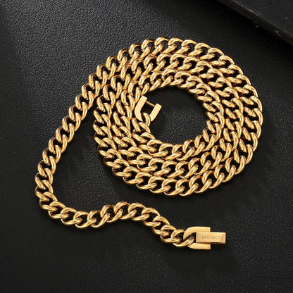 Herren Panzerkette Edelstahl 18K Gold Vergoldet Cuban Link 7mm 45cm