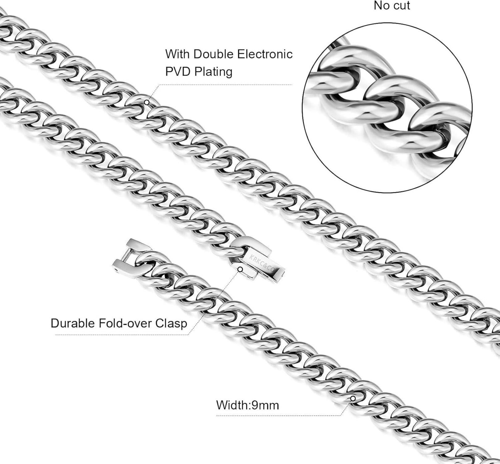 Herren Panzerkette Edelstahl 9mm 18K Gold Cuban Link Chain 50.8cm Silber Gold