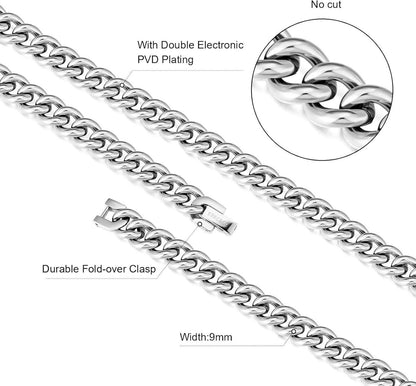 Herren Panzerkette Edelstahl 9mm 18K Gold Cuban Link Chain 50.8cm Silber Gold