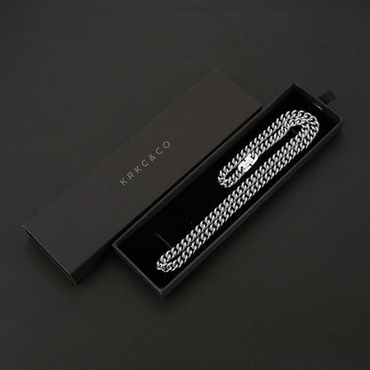 Herren Panzerkette Edelstahl Vergoldet Cuban Link 7mm 61cm Silber Gold