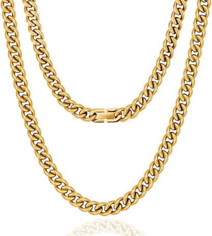 Kubanische Panzerkette aus Edelstahl, 18K Gold Vergoldet 9mm