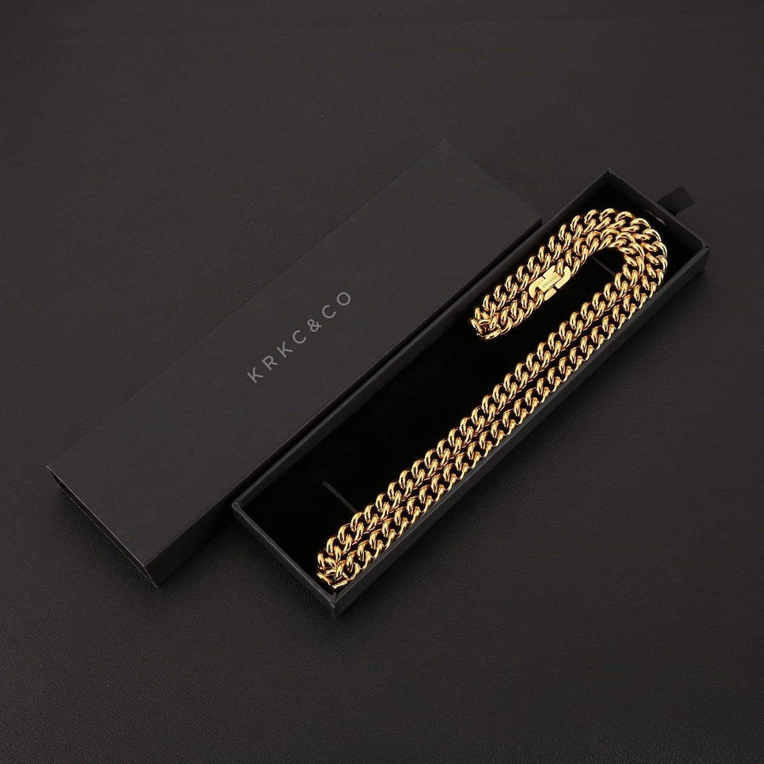 Herren Kette Panzerkette Edelstahl 9mm 18K Gold Vergoldet Cuban Link