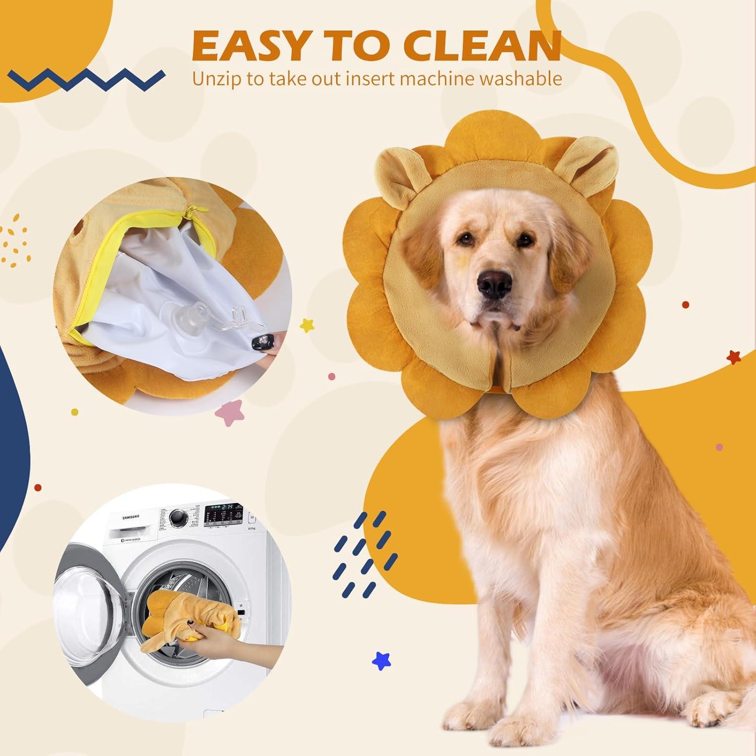 IEUUMLER Aufblasbare Halskrause Hund Leckschutz Einstellbar EU004 S Lion Braun