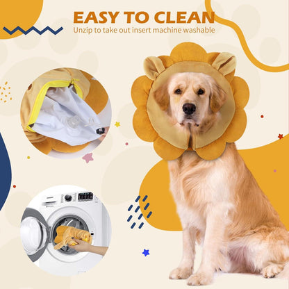 IEUUMLER Aufblasbare Halskrause Hund Leckschutz Einstellbar EU004 S Lion Braun