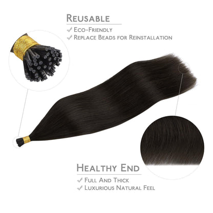 Echthaar Haarverlängerung Dunkelbraun 50g 55cm I Tip