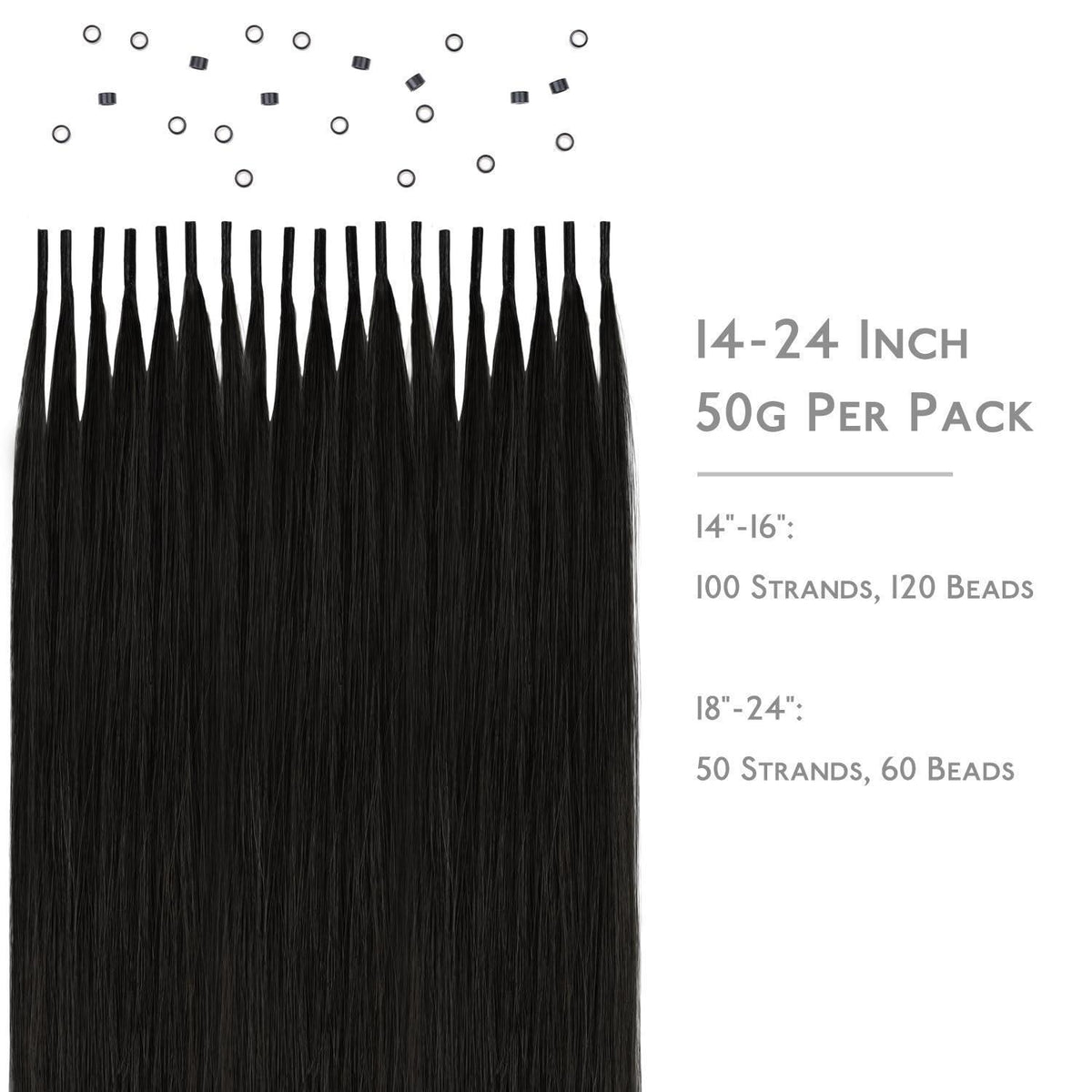 Echthaar I Tip Extensions – Natürliches Schwarz, 60cm