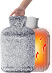 2L Wärmflasche mit Plüschbezug für Wärme- und Kältetherapie