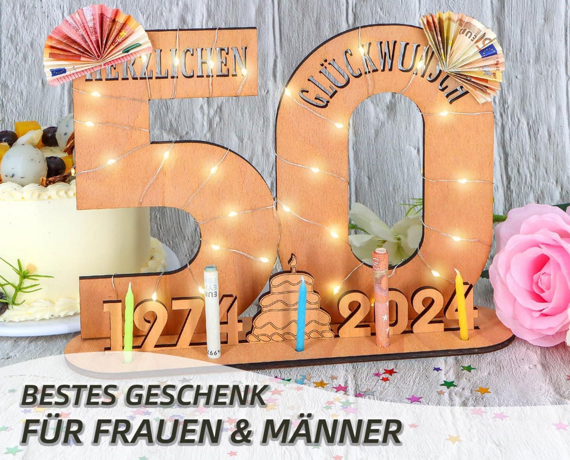 Giftota LED Holz Gästebuch 50 Geburtstag Deko 2024
