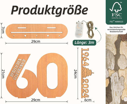 Personalisiertes 50. Geburtstag Gästebuch LED Holz