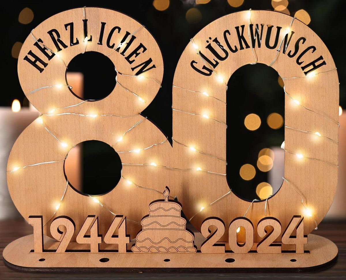 Personalisiertes Holz Gästebuch LED Deko 80. Jahrgangsmix-Ständer