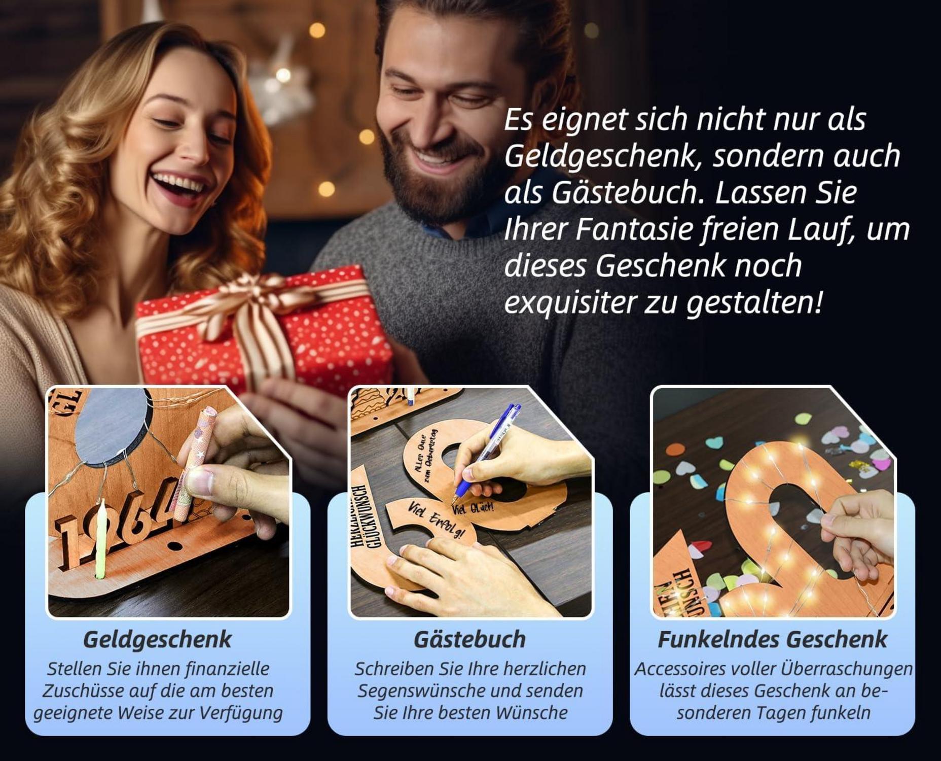 Personalisiertes Holz Gästebuch LED Deko 80. Jahrgangsmix-Ständer