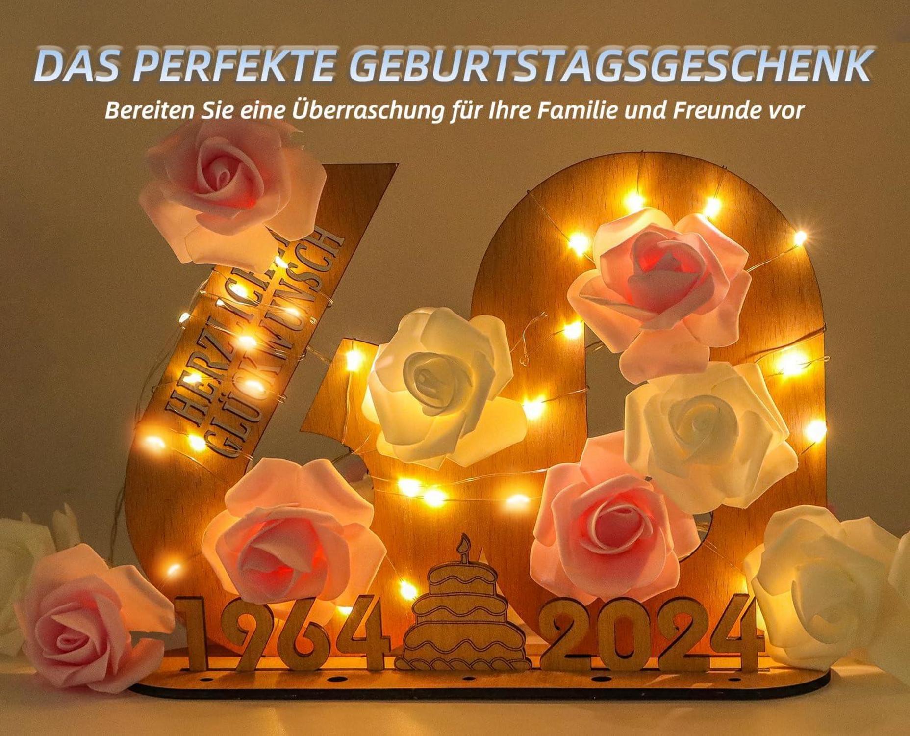 Giftota 80. Geburtstag Geldgeschenk mit LED Lichterkette Ständer - Holz Gästebuch