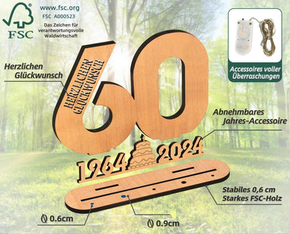 Personalisiertes LED Gästebuch Holzschild - Geldgeschenk 80. Geburtstag