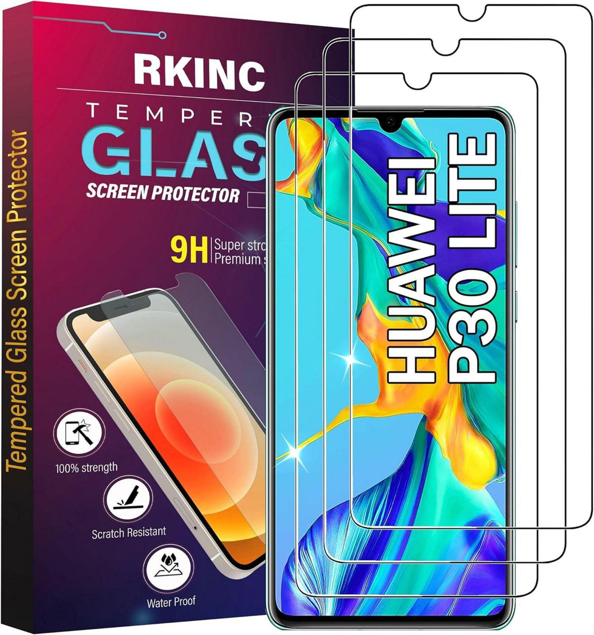3x Panzerglas Displayschutz für Huawei P30 Lite, Nova 4e
